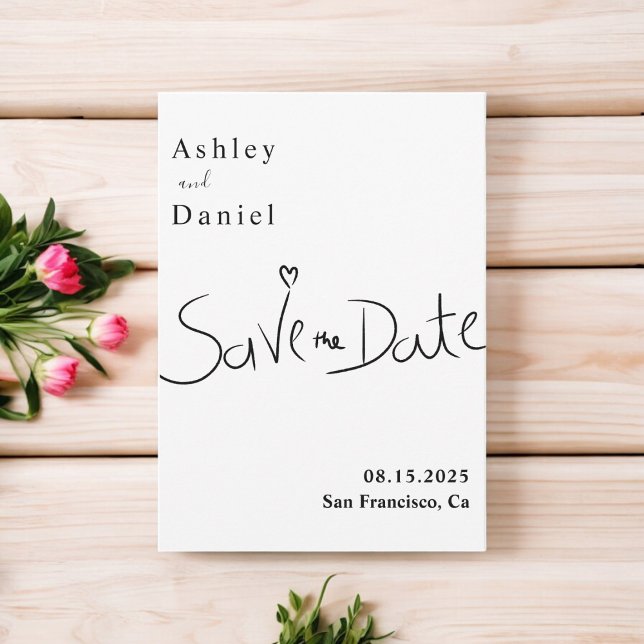 Elegante Minimalistische Schwarz-Weiß-Hochzeit Save The Date (Von Creator hochgeladen)