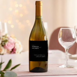 Elegante Minimalistische Schwarz-Weiß-Hochzeit Weinetikett