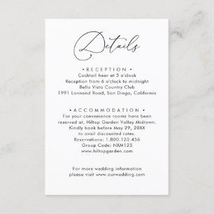 Elegante minimalistische Schwarz-Weiß-Hochzeitsdet Begleitkarte