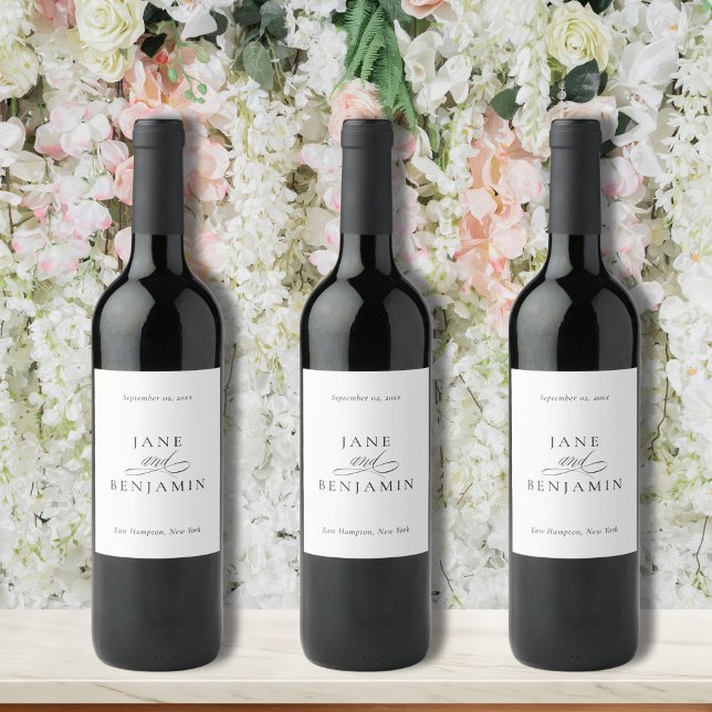 Elegante Minimalistische Schwarz & Weiß Kunst, Dic Weinetikett (These elegant, minimalist wine bottle labels work with any theme or color scheme & make great favors)