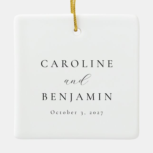 Elegante Minimalistische Schwarz-weiße Hochzeit Keramikornament (Vorderseite)