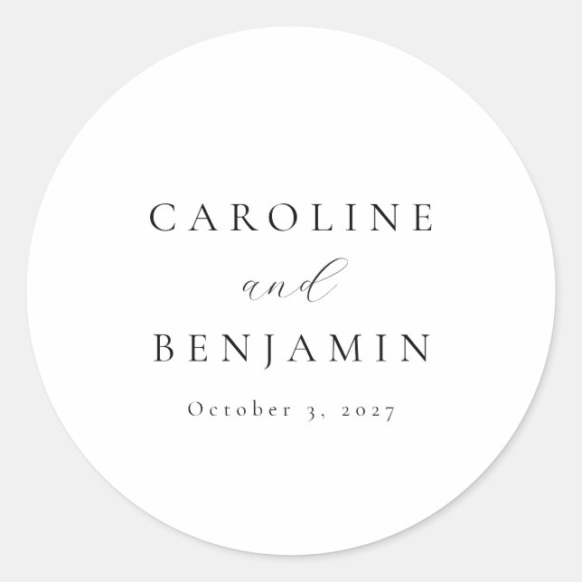 Elegante Minimalistische Schwarz-weiße Hochzeit Runder Aufkleber (Vorderseite)