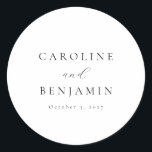 Elegante Minimalistische Schwarz-weiße Hochzeit Runder Aufkleber<br><div class="desc">Maßgeschneiderte Minimalistische Schwarz-weiße Kalligraphie Hochzeitsticker</div>