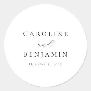 Elegante Minimalistische Schwarz-weiße Hochzeit Runder Aufkleber