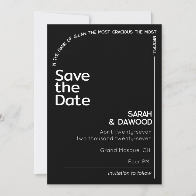 Elegante Minimalistische Schwarz-weiße Hochzeit Save The Date (Vorderseite)