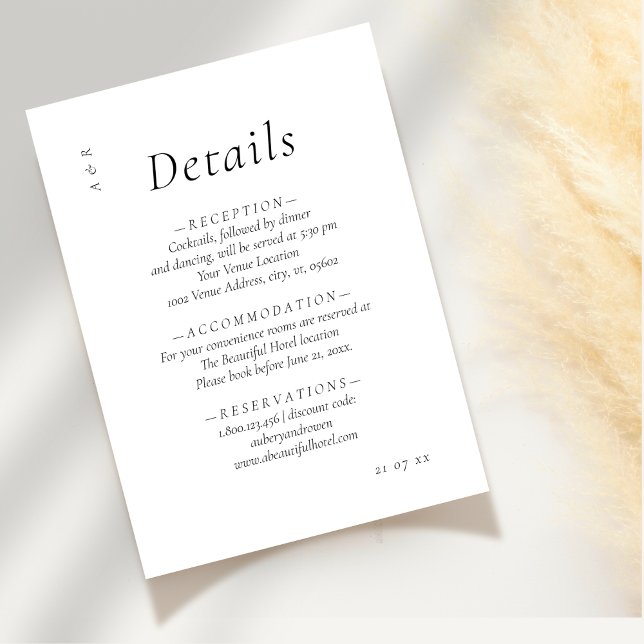 Elegante minimalistische Schwarz-weiße Hochzeitdet Begleitkarte (Von Creator hochgeladen)