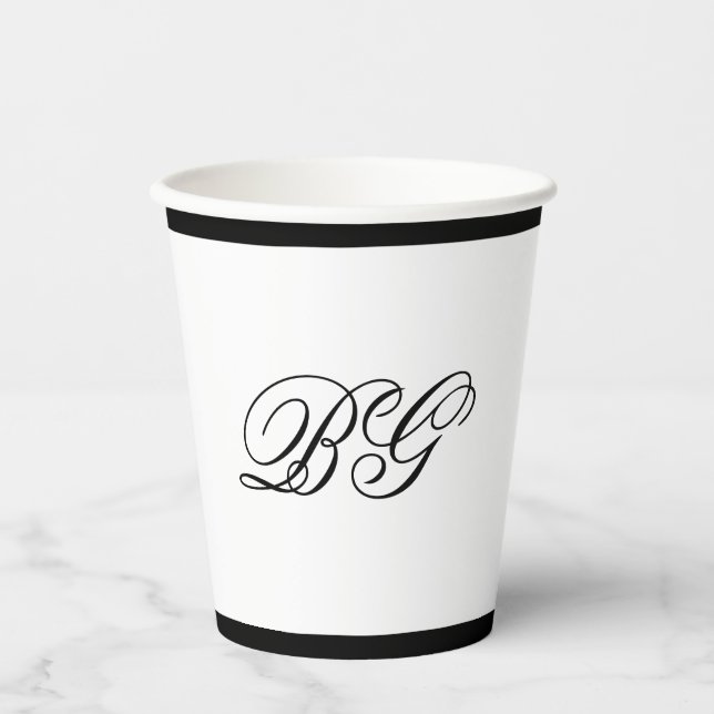 Elegante Minimalistische Schwarz-weiße Monogramm-H Pappbecher (Vorderseite)