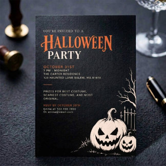 Elegante minimalistische schwarze Halloween-Party Einladung