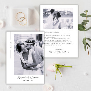 Elegante minimalistische schwarze Schrift 2 Foto-H Dankeskarte