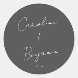 Elegante minimalistische schwarze Schrift Hochzeit Runder Aufkleber