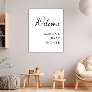 Elegante minimalistische schwarze Schrift Willkomm Poster