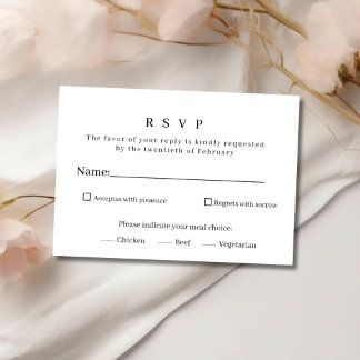 Elegante minimalistische schwarze und weiße Hochze RSVP Karte