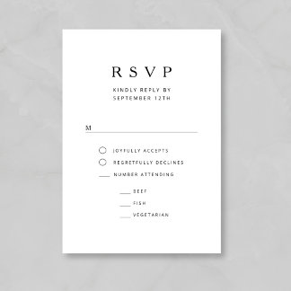 Elegante minimalistische schwarze und weiße Hochze RSVP Karte