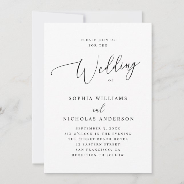 Elegante Minimalistische Script-Hochzeit | Formale Einladung (Vorderseite)