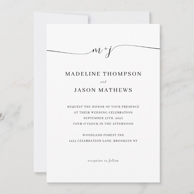 Elegante Minimalistische Script Monogram Wedding Einladung (Vorderseite)