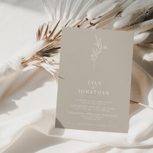 Elegante Minimalistische Taupe & White Floral Wedd Einladung