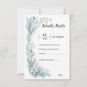 Elegante minimalistische Teal-Nordische-Floral-Hoc RSVP Karte