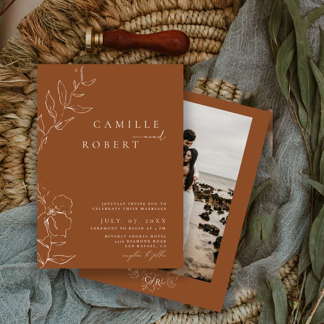 Elegante Minimalistische Terra Cotta Calligraphy W Einladung (Von Creator hochgeladen)