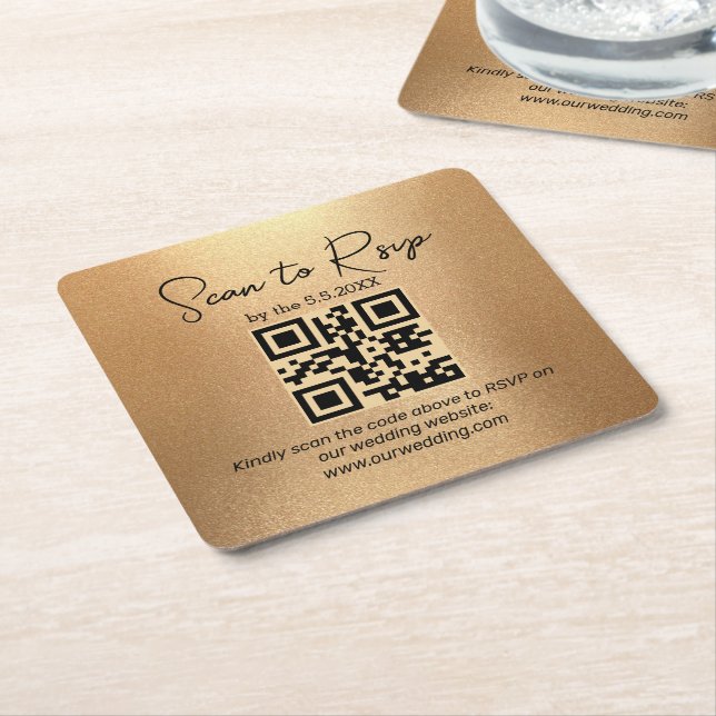 elegante minimalistische uAwg qr-Code Hochzeit gol Rechteckiger Pappuntersetzer (angewinkelt)
