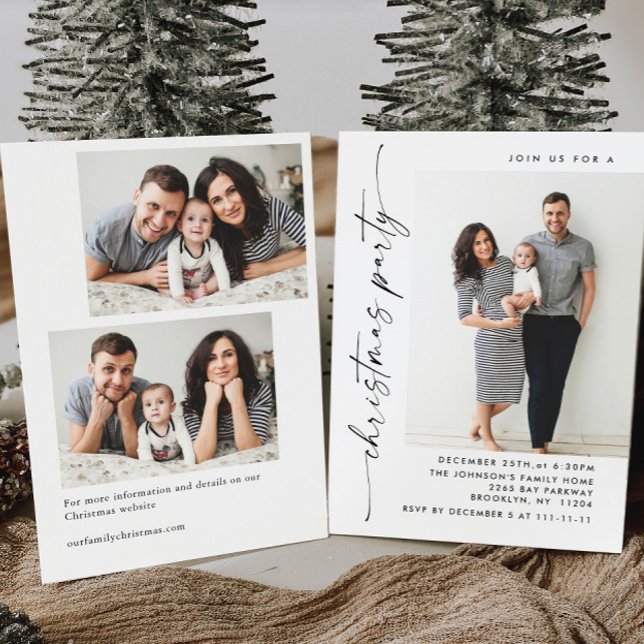 Elegante Minimalistische Weihnachtsfeier 3 Foto Einladung (Von Creator hochgeladen)