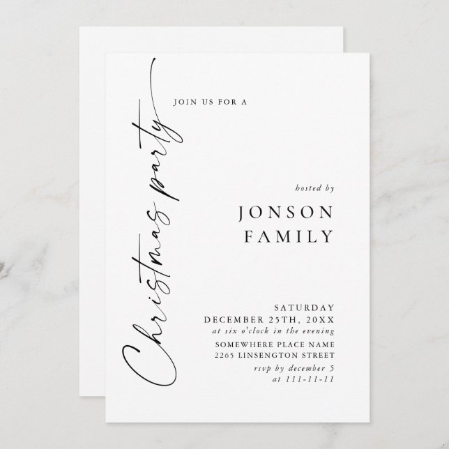 Elegante Minimalistische Weihnachtsfeier Einladung (Vorne/Hinten)