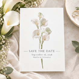 Elegante Minimalistische Weiße Calla-Lilien-Hochze Save The Date