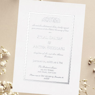 Elegante minimalistische weiße islamische Hochzeit Folieneinladung