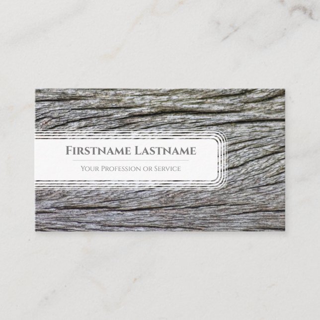 Elegante minimalistische weiße Rahmen auf Holzkorn Visitenkarte (Vorderseite)