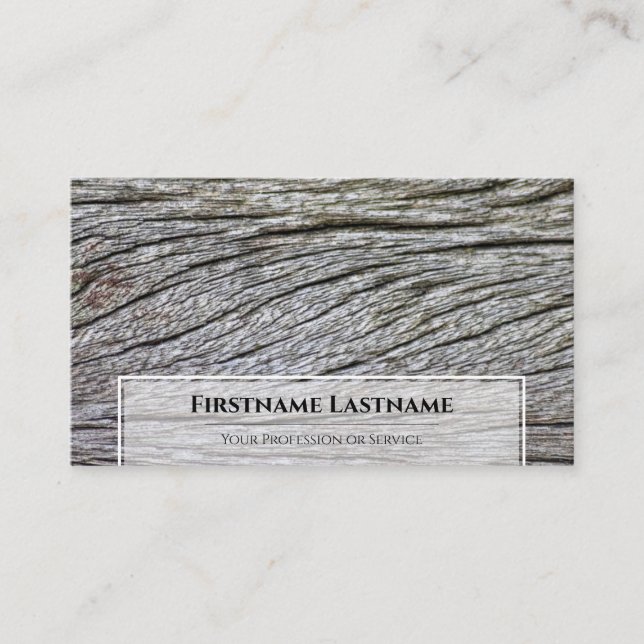 Elegante minimalistische weiße Rahmen auf Holzkorn Visitenkarte (Vorderseite)