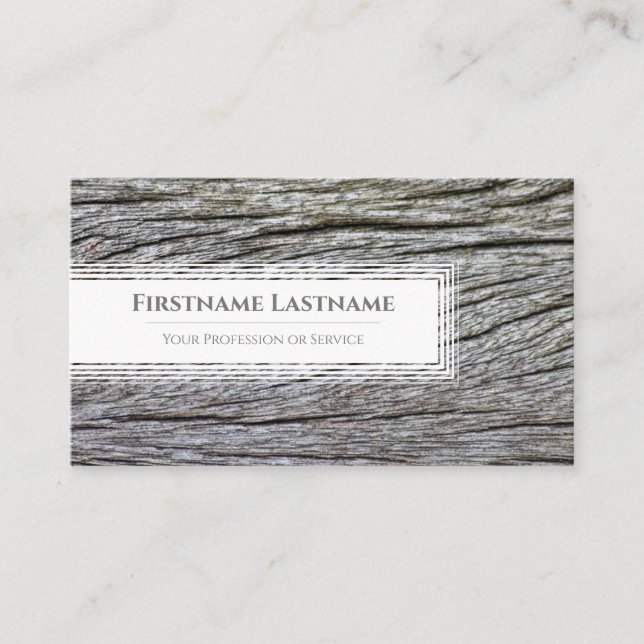 Elegante minimalistische weiße Rahmen auf Holzkorn Visitenkarte (Vorderseite)
