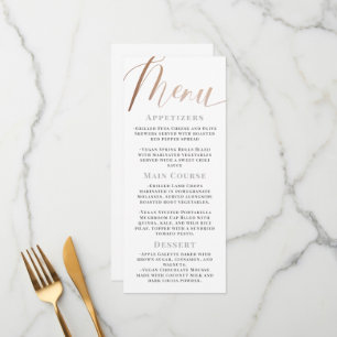 Elegante Minimalistische White Rose Gold Script Ho Menükarte