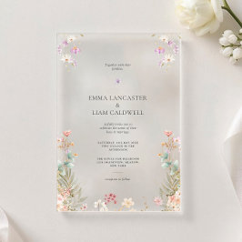 Elegante Minimalistische Wildblumen-Hochzeit Acryleinladungen