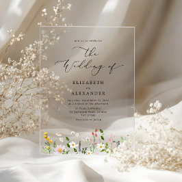 Elegante minimalistische Wildblumen-Hochzeit Einfa Acryleinladungen