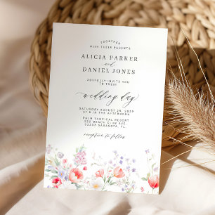 Elegante minimalistische Wildblumen-Hochzeit Einladung