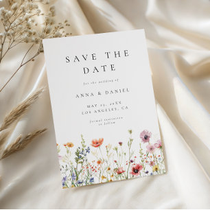 Elegante Minimalistische Wildblumen-Hochzeit Save  The Date