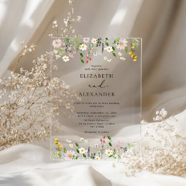 Elegante minimalistische Wildblumenhochzeit Acryleinladungen