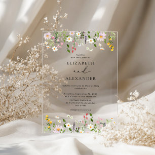 Elegante minimalistische Wildblumenhochzeit Acryleinladungen