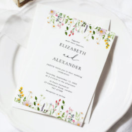 Elegante minimalistische Wildblumenhochzeit Einladung