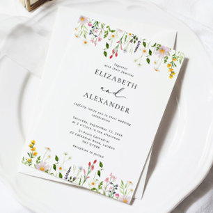 Elegante minimalistische Wildblumenhochzeit Einladung