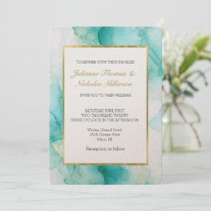 Elegante Mint Aqua Pearl Goldmedaille Hochzeit Einladung