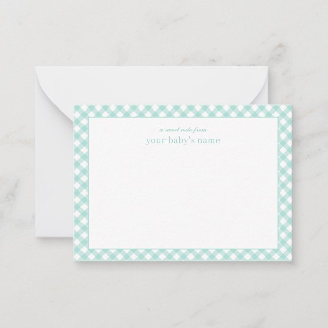 Elegante Mint Gingham Baby Kinderzimmer Note Card Mitteilungskarte (Vorderseite)