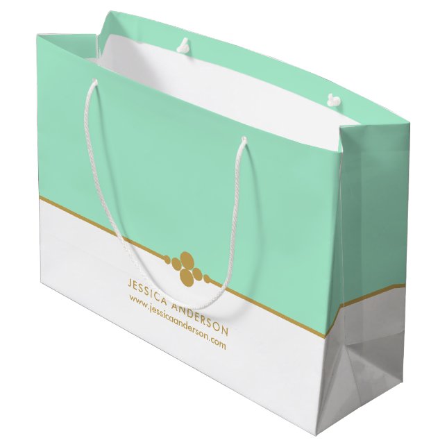 Elegante Mint Gold Custom Große Geschenktüte (Rückseite Schrägansicht)