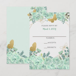 Elegante Mint Gold Schmetterlinge Floral  RSVP Karte