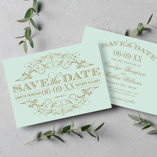 Elegante Mint-Gold-Verzierte Hochzeit Save The Date