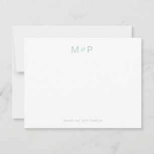 Elegante Mint Green Contemporary Couple Monogram Mitteilungskarte