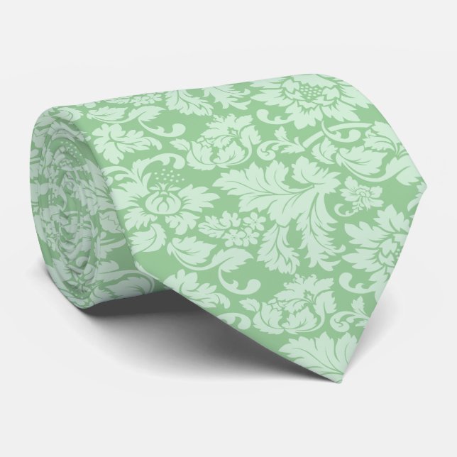 Elegante Mint-Green Floral Damasks Krawatte (Gerollt)