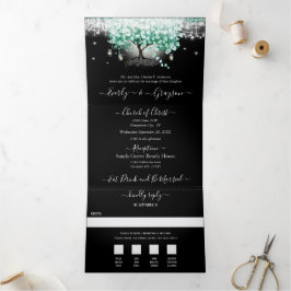 Elegante Mint Green Heart Leaf Wedding Dreifach Gefaltete Einladung