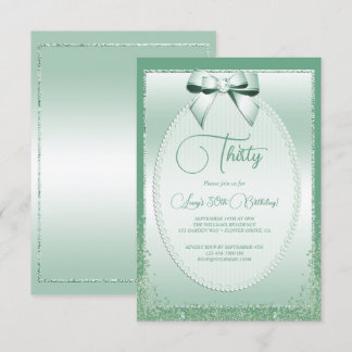 Elegante Mint Green Jeweled Bow & Glitzer Geburtst Einladung
