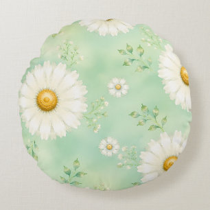 Elegante Minz-Aquarell-Margerite Rundes Kissen