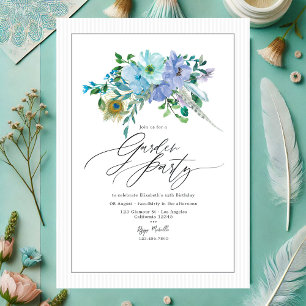 Elegante Minze- und Blaue Boho-Floral-Gartenparty Einladung